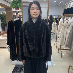 黑色貂皮草外套女短款立领时尚简约皮草大衣2026爆款横排超级时尚