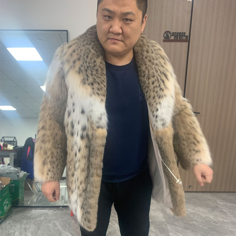 秋冬男士外套开衫上衣内胆豹纹毛绒休闲加厚青果领高端档皮草王国
