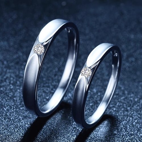 S925纯银莫桑石戒指【比翼双飞】单钻情侣对戒男女同款情人节钻戒