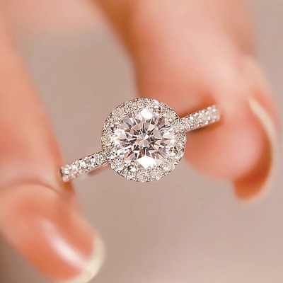 S925纯银莫桑戒指满天星圆包1.2克拉50分两克拉求婚钻戒闭口指环