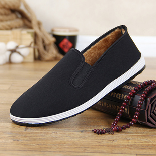 秋冬季老北京布鞋男士加绒棉鞋中年爸爸防滑保暖千层底黑布鞋防滑