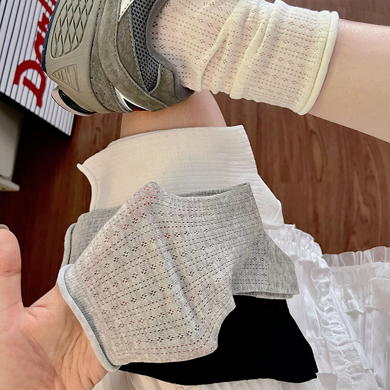 卷边堆堆袜子女夏季薄款纯棉中筒袜日系镂空网眼夏天长袜诸暨袜业,女士内衣/男士内衣/家居服,中筒袜,淘宝优惠券,粉丝福利购,淘宝优惠卷