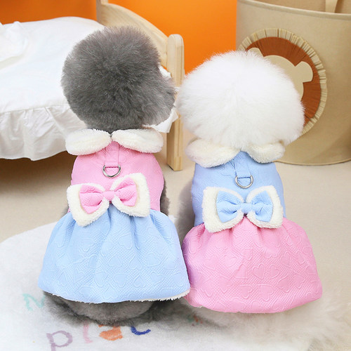 狗狗猫咪冬装保暖棉衣蝴蝶结裙子
