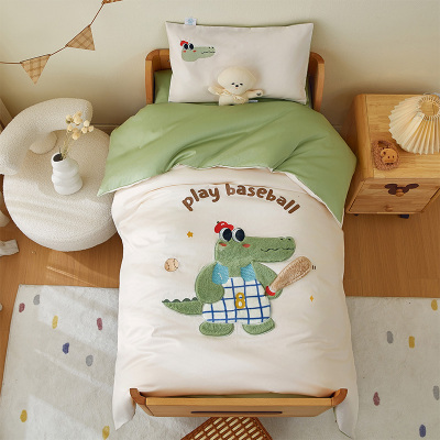 JACE全棉四件套A类卡通刺绣透气床单被套秋冬保暖幼儿园床上用品