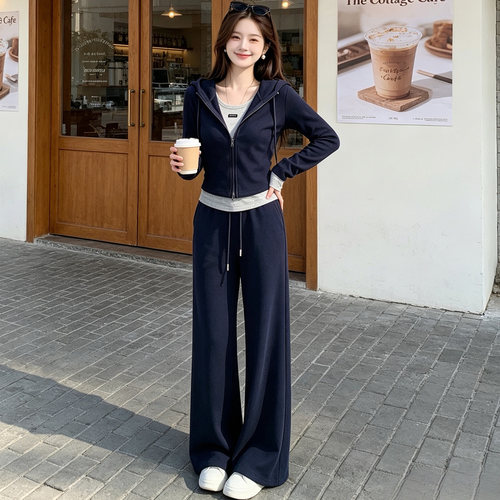 秋冬季加绒假两件休闲运动套装女