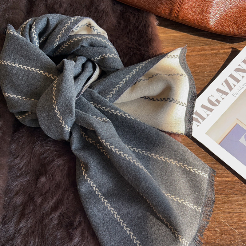 围巾女冬季2025新款仿羊绒双面几何长款韩版百搭情侣加厚保暖围脖