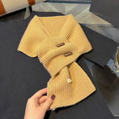 羊毛围巾女冬季 针织交叉韩版 百搭情侣100%WOOL懒人纯色小围脖保暖
