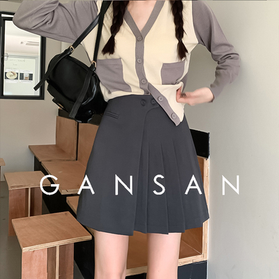 GansanA字型灰色百褶裙