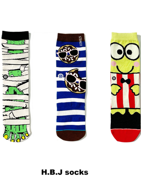 HBJ中筒大童袜女春秋纯棉卡通嘻哈美国潮牌运动街头ins潮街头滑板
