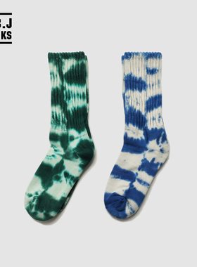 HBJ 新男中筒袜粗针扎染水墨油画日式双针毛巾底情侣袜街头潮牌四