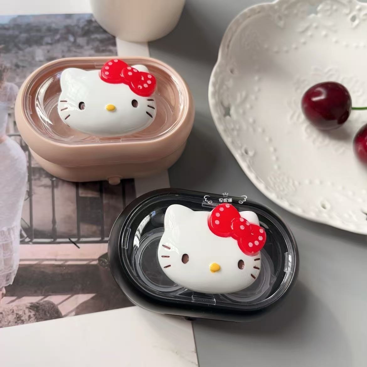 可爱卡通学生通用KT猫隐形眼镜清洗器电动美瞳盒子自动清洁超声波