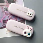 粉色框架眼镜盒可爱大眼睛猫咪兔子近视镜收纳盒女款 小清新盒子