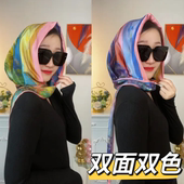 春夏新款 双面双色多用丝巾帽旅行拍照防晒遮阳帽薄款 缎面头巾帽女