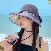 春夏新款 日系蝴蝶结彩胶防晒太阳帽子女透气大帽檐防紫外线渔夫帽