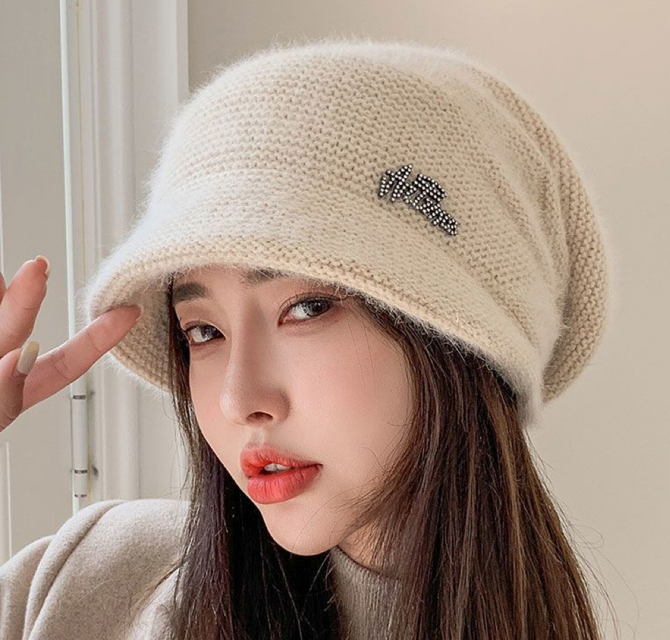 秋冬新款堆堆帽韩版兔毛加厚保暖防寒护耳套头针织毛线洋气包头帽