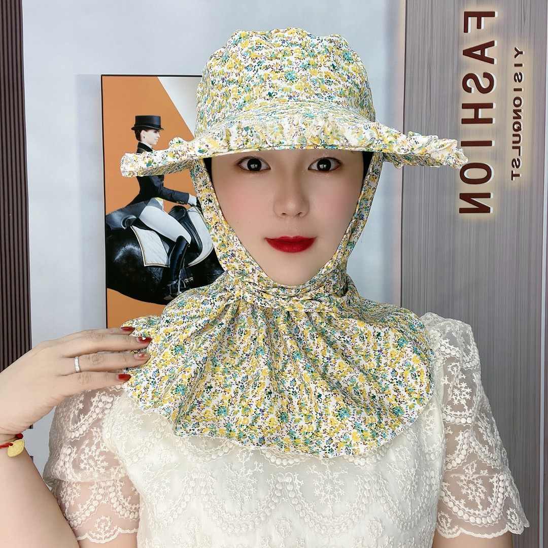 防风防尘护脸护颈骑车遮阳帽女图片