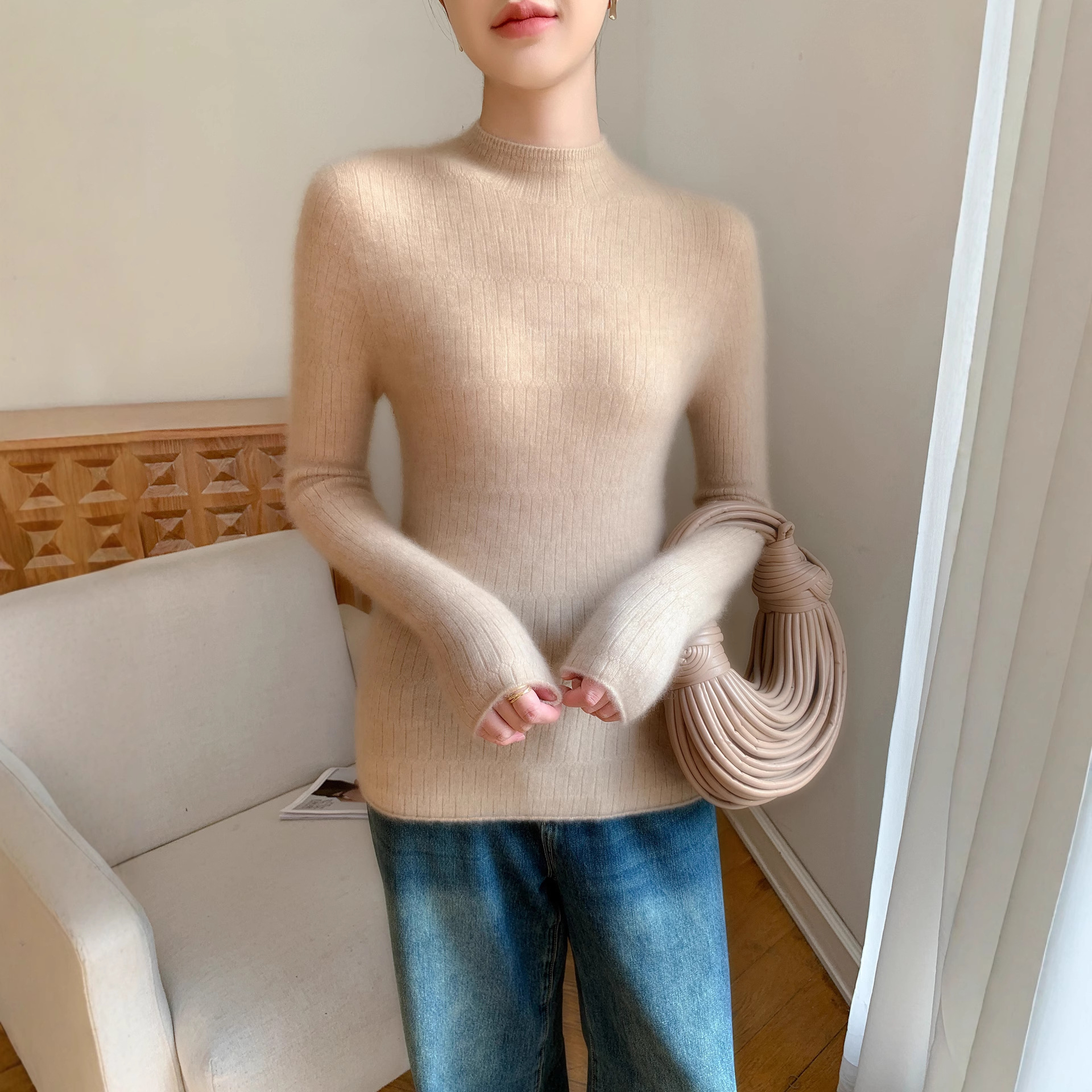 一线成衣半高领山羊绒衫女毛衣2025秋冬新款针织羊毛衫修身打底衫