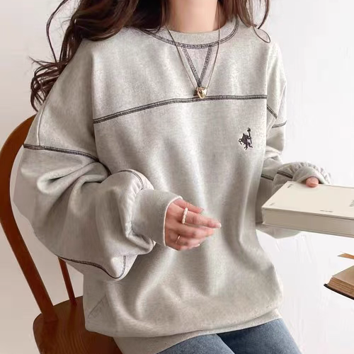 日系 小刺绣 男女同款明线设计宽松大版加绒宽松卫衣