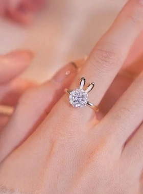 韩国可旋转锆石兔子开口戒指轻奢小众气质食指戒甜美时尚手饰批发