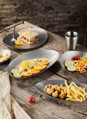 复古异形盘子创意不规则盘高级感不锈钢户外餐具家用商用西餐餐盘