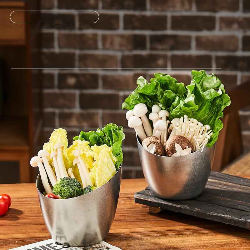 复古雪花灰304不锈钢装菜生菜碗