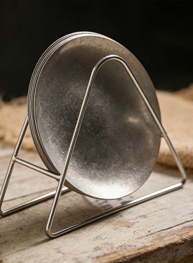 复古304不锈钢盘甜品盘蛋糕甜点碟子小餐盘圆形盘子收纳架工业风