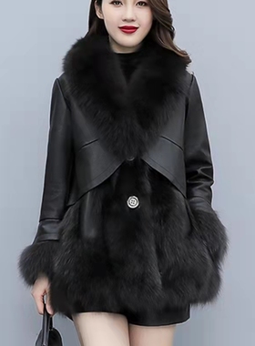 皮草外套女2025冬季时尚新款中长款狐狸毛毛拼接修身加厚海宁大衣
