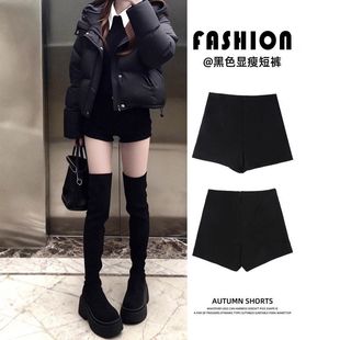 加绒打底靴裤 黑色短裤 外穿高腰紧身辣妹热裤 配靴子冬季 女2025新款