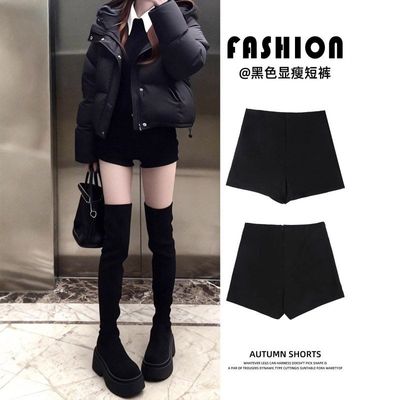 黑色短裤女2025新款配靴子冬季外穿高腰紧身辣妹热裤加绒打底靴裤