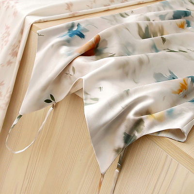 美飞了呀！配拖鞋都好看！重磅真丝弹力桑蚕丝印花斜裁吊带裙女夏