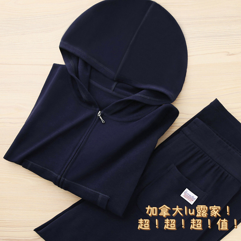 加拿大L露U原厂原面料！爆显瘦套装！连帽卫衣外套+直筒卫裤女秋图片