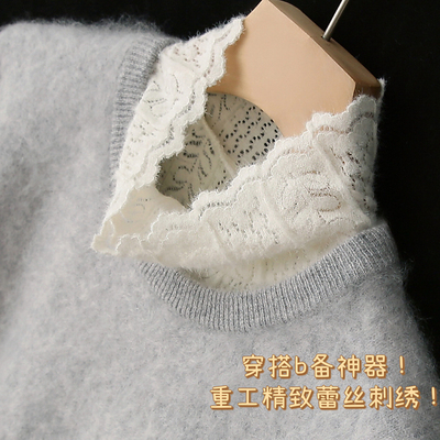 穿搭小心机，显气质还显脸小！半高领花边领内搭叠穿蕾丝打底衫女