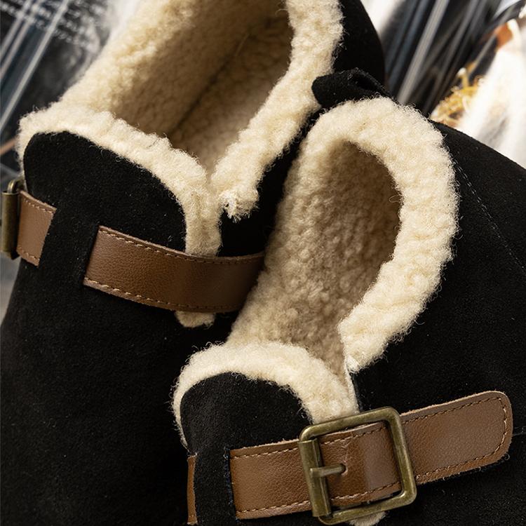 好暖！好舒适！磨砂牛皮加绒仿羊羔毛懒人一脚蹬平底勃肯鞋女冬季