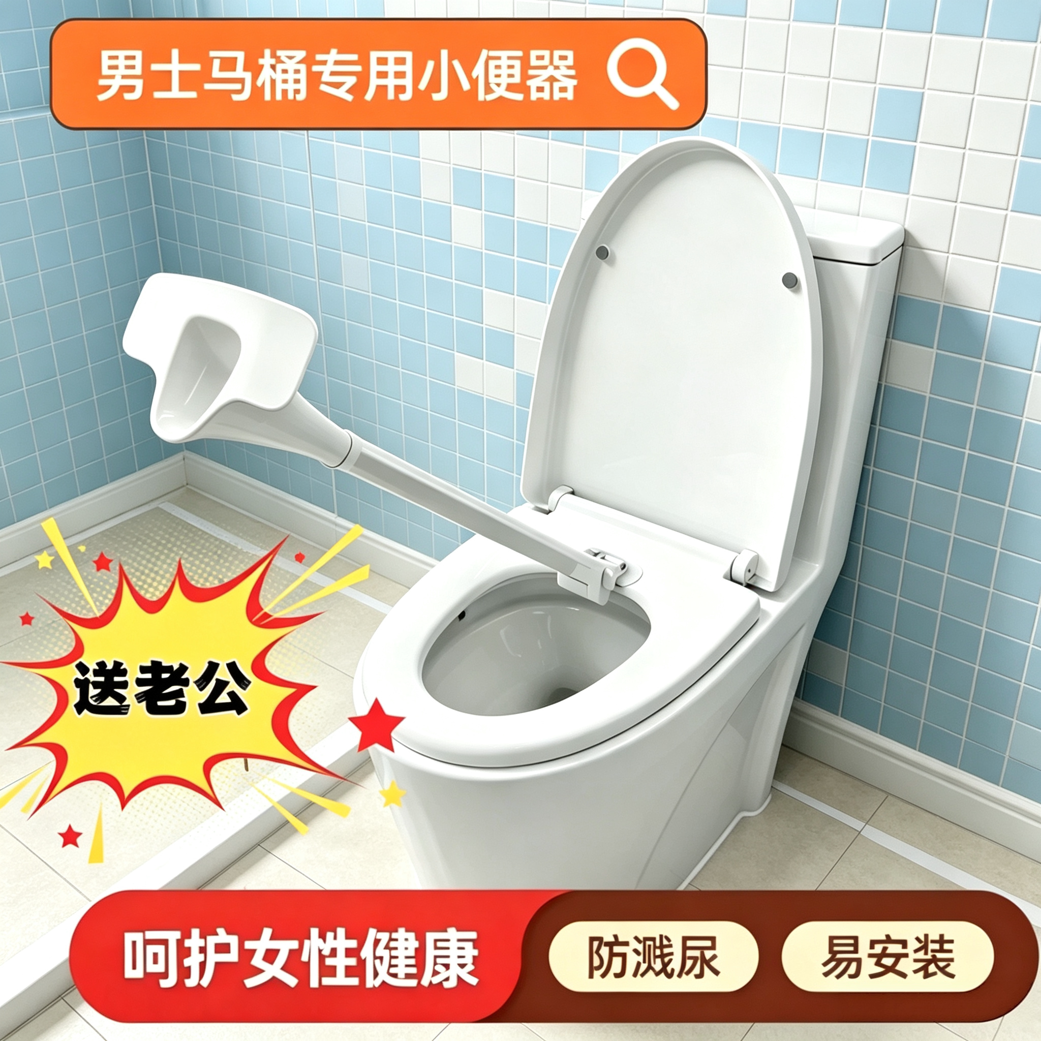 成人男孩马桶站立小便器家用坐便改造小便斗免打孔防溅尿接尿神器