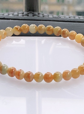 自然光实物拍/缅甸天然翡翠A货黄翡手链手串9.70g带证书老坑圆珠