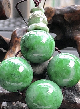 自然光实物拍/缅甸天然翡翠A货满色三通佛头佛珠一套21.71g老坑