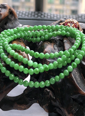 自然光实物拍/缅甸天然A货翡翠满绿小圆珠圆珠项链16.56g多圈老坑