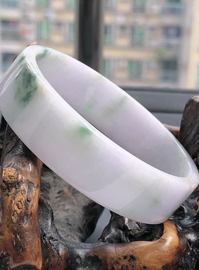 自然光实物拍摄/53圈缅甸天然翡翠A货飘花中福手镯32.94g老坑证书