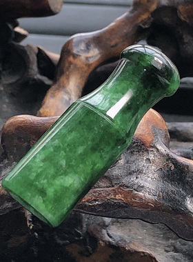 自然光实物拍摄/缅甸天然翡翠A货满色烟嘴10.69g烟斗配件老坑证书