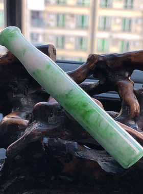 自然光实物拍摄/缅甸天然翡翠A货飘阳绿烟嘴20.83g烟具仿古老坑