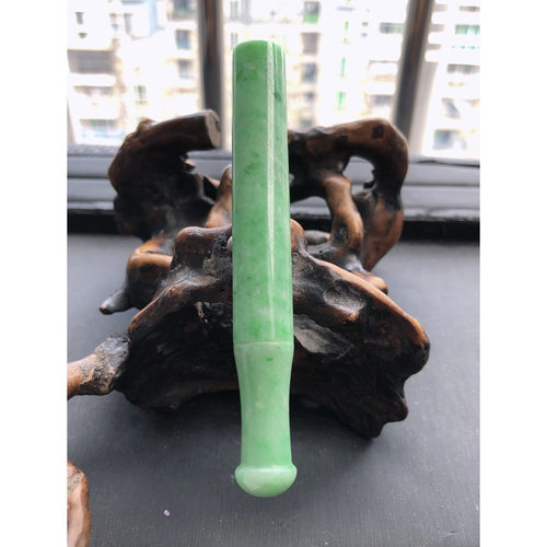 缅甸天然翡翠A货满绿烟嘴烟管