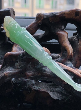 自然光实物拍/缅甸天然翡翠A货双彩金蟾耳勺掏耳神器9.82g挖耳勺