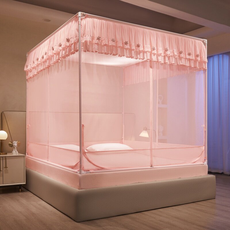 2026新款防摔蚊帐防掉床回底床笠款拉链三开门蒙古包方帐家用卧室