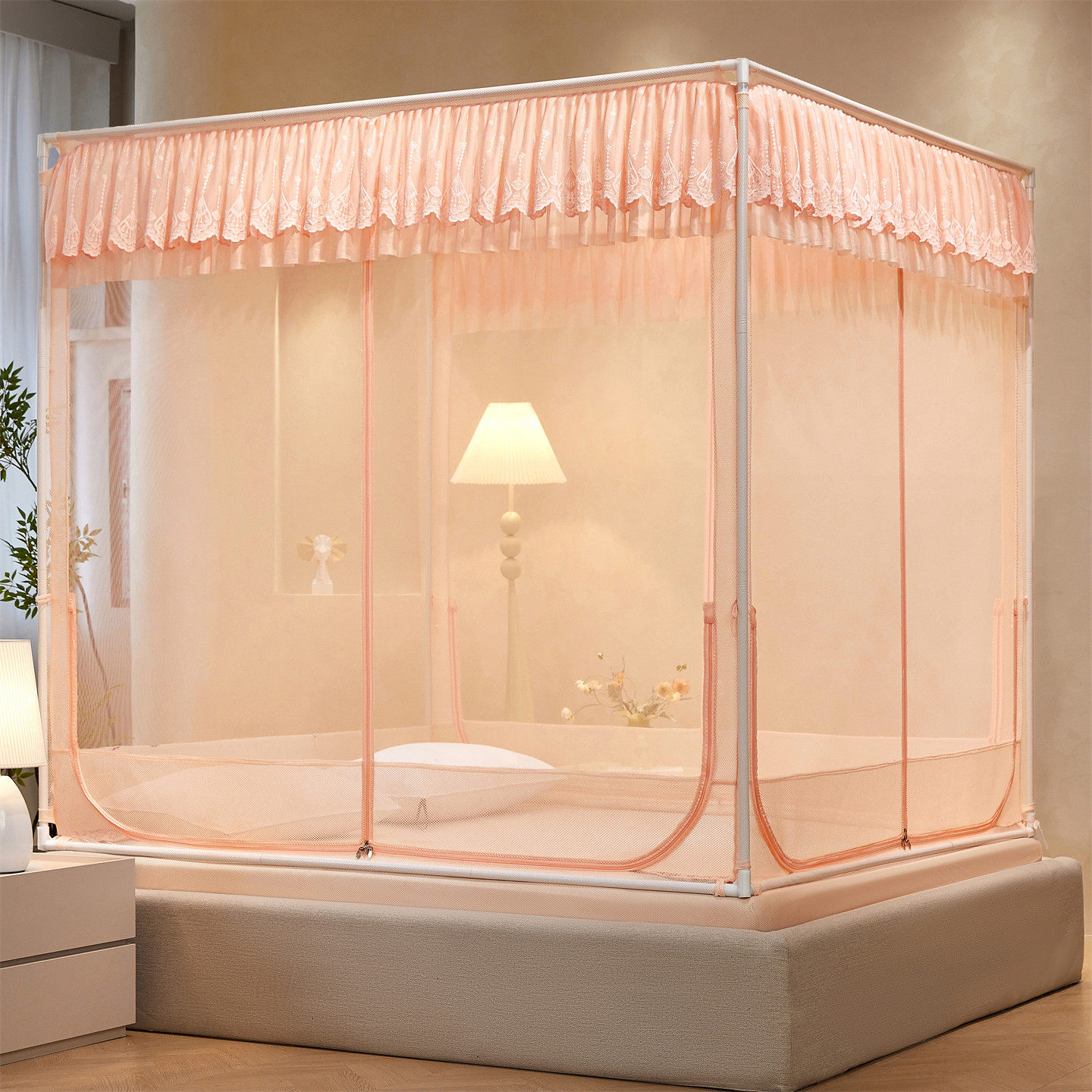 2026新款坐床拉链防摔蚊帐防掉床回底床笠式三开门蒙古包家用卧室