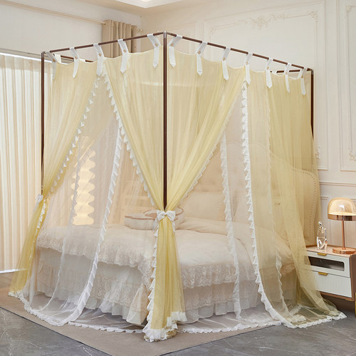 纽扣式双层纱床幔纱落地宫廷蚊帐