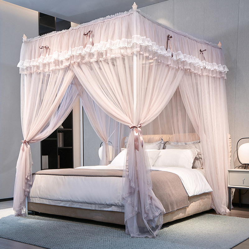 2026新款刺绣花边公主风落地式宫廷蚊帐加密加厚三开门帘家用卧室