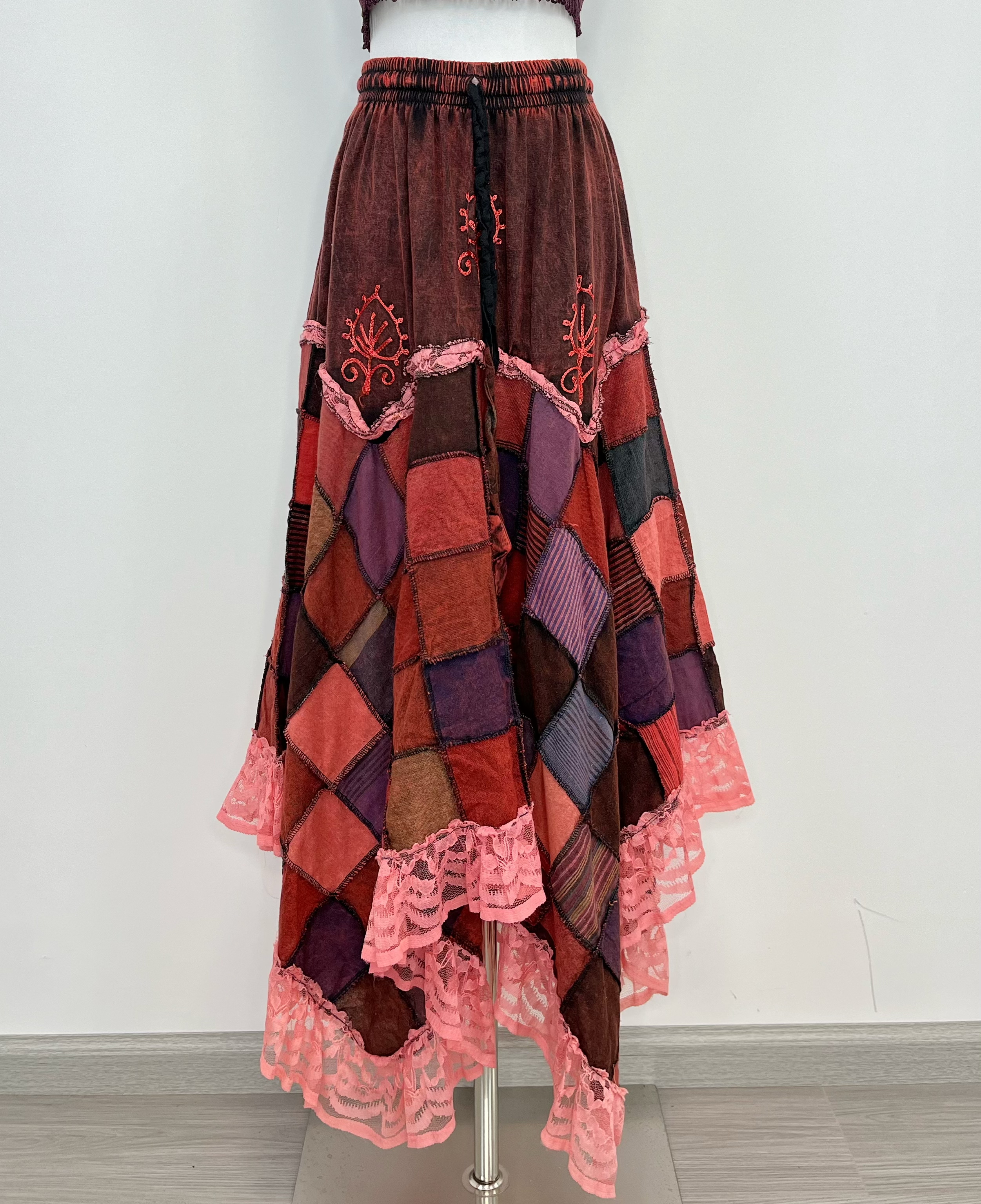 尼泊尔嬉皮士精灵风撞色拼接蕾丝半身裙显高显瘦,女装/女士精品,半身裙,淘宝优惠券,粉丝福利购,淘宝优惠卷