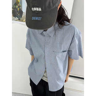 衬衫 Sleepzoo 百搭小格纹短袖 日系小众基础款 女复古简约衬衣 25SS