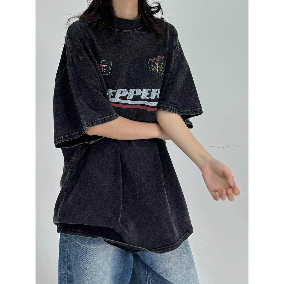 个性街头圆领打底衫上衣tee夏季