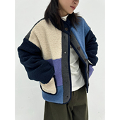 Sleepzoo 25AW 日杂风拼色羊羔绒夹棉外套女秋冬复古百搭棉衣棉服